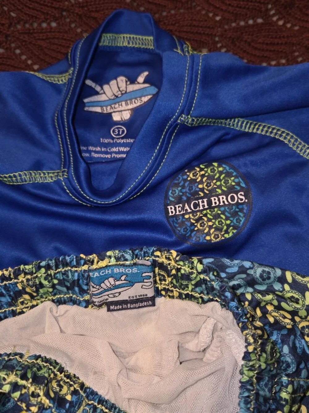 🚀3/$25🚀Beach Bros Toddler Boys Royal Blue Turtle Rash Guard Swim Trunks